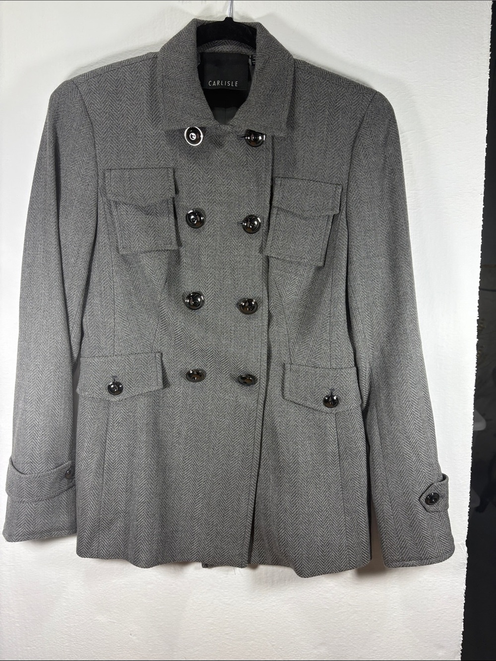 Carlisle Gray Herringbone Double-Breasted Pea Coat